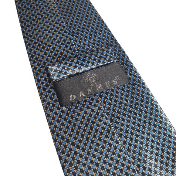Danmes Men Silk Necktie Vintage Shiny Blue Office Office Accessory Dad Gift - Picture 4 of 5